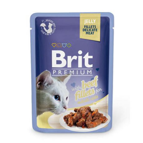 Влажный корм Brit Premium Кусочки из филе говядины в желе для кошек, 85г.