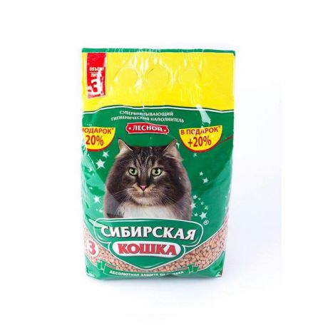 Древесный наполнитель Сибирская кошка "Лесной" для кошек 3л.