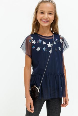 Блузки Acoola Блузка детская для девочек с вышивкой из пайеток цвет темно-синий размер 164 20210110109