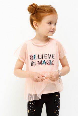 Блузки Acoola Блузка детская для девочек с вышивкой из пайеток цвет светло-розовый размер 98 20220110111