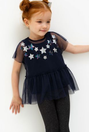 Блузки Acoola Блузка детская для девочек с вышивкой из пайеток цвет темно-синий размер 128 20220110111