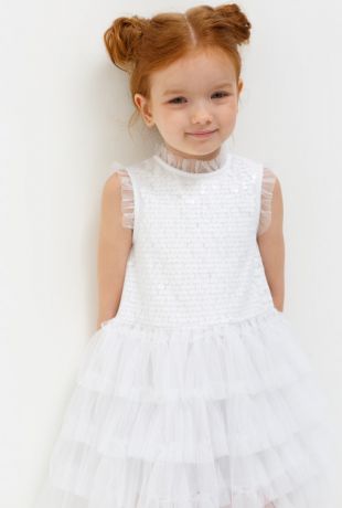 Платья Acoola Платье детское для девочек с воланами на юбке цвет белый размер 98 20220200221