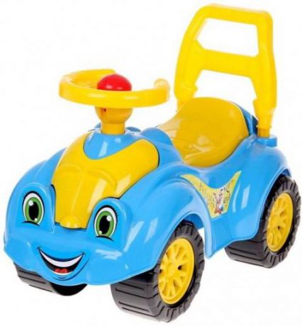 Каталка-машинка ТехноК Автомобиль для прогулок от 1 года желто-голубой пластик на колесах 3510
