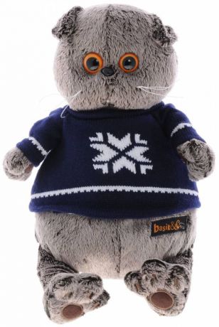 Мягкая игрушка Budi Basa "Басик в свитере" кот серый искусственный мех текстиль 30 см Ks30-044