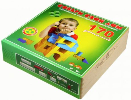 Деревянный конструктор престиж-игрушка "Собери свой дом" с креплением 170 элементов