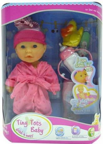 Пупс Shantou Gepai Tiny Tots Baby в розовом халате с аксессуарами (пьет, писает) пьющая писающая 23 см