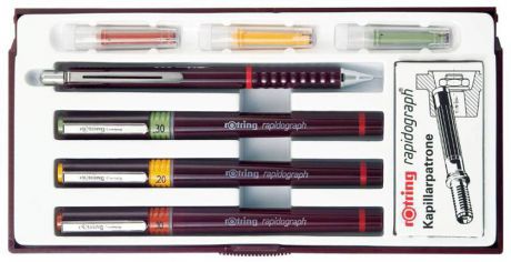 Набор рапидографов Rotring Combi Junior Set разноцветный 3 рапидографа (0.25, 0.35, 0.50 мм), карандаш Rotring "Tikky"