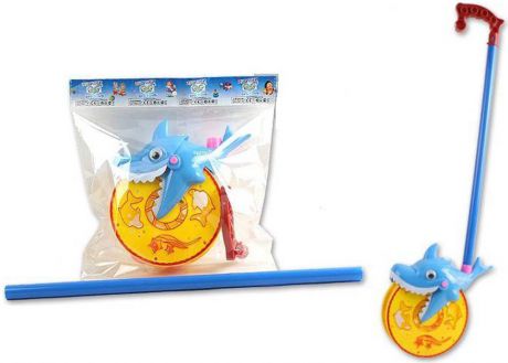 Каталка на палочке s+s Toys "Веселая акула" от 1 года желто-голубой пластик с ручкой