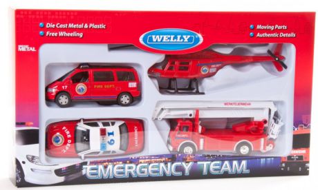 Игровой набор Welly Пожарная служба 12 см красный 4 шт 98160-4c