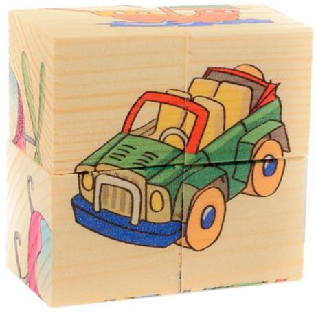 Кубики Русские деревянные игрушки "Транспорт" 4 шт от 1 года Д483а