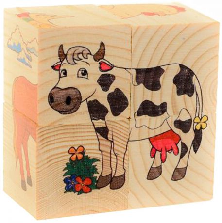 Кубики Русские деревянные игрушки "Домашние животные" 4 шт от 1 года Д480а