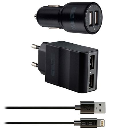 Автомобильное зарядное устройство InterStep 2 USB 2A + 2A + кабель Lightning