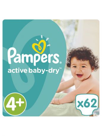 Подгузники детские Pampers Подгузники Active Baby-Dry 9-16 кг, 4+ размер, 62 шт.