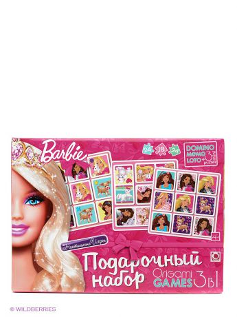 Настольные игры Barbie Подарочный набор 3 в 1. Лото, Домино, Мемо.