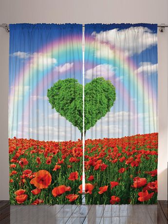 Фотошторы Magic Lady Комплект фотоштор для гостиной "Цветущие луга и деревья", плотность ткани 175 г/кв.м, 290*265 см