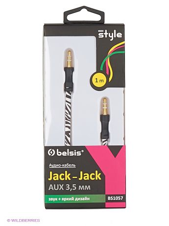 Кабели Belsis Аудио-кабель Jack - Jack, 3,5мм, плоский, зебра, 1м