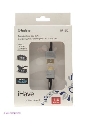 Кабели iHave Кабель HDMI A вилка - C (mini HDMI) вилка, супертонкий, High Speed W/E, 1.4 м.