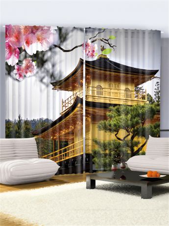 Фотошторы Magic Lady Комплект фотоштор для гостиной "Японский храм Кинкаку-дзи", плотность ткани 175 г/кв.м, 290*265 см