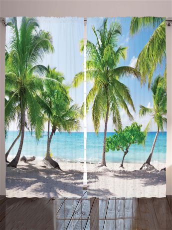 Фотошторы Magic Lady Комплект фотоштор для гостиной "Семейный отпуск на пляже", плотность ткани 175 г/кв.м, 290*265 см