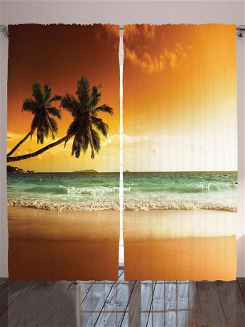 Фотошторы Magic Lady Комплект фотоштор для гостиной "Соленый песок у берега", плотность ткани 175 г/кв.м, 290*265 см