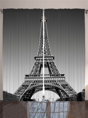Фотошторы Magic Lady Комплект фотоштор для гостиной "Тёмное небо над Парижем", плотность ткани 175 г/кв.м, 290*265 см