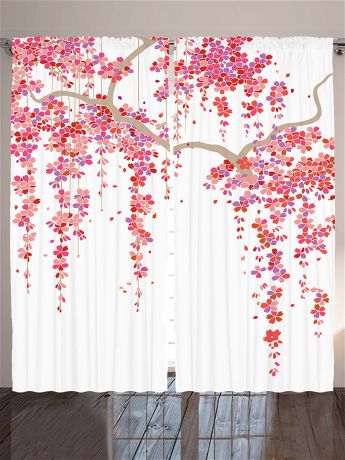 Фотошторы Magic Lady Комплект фотоштор для гостиной "Розовые лианы", плотность ткани 175 г/кв.м, 290*265 см