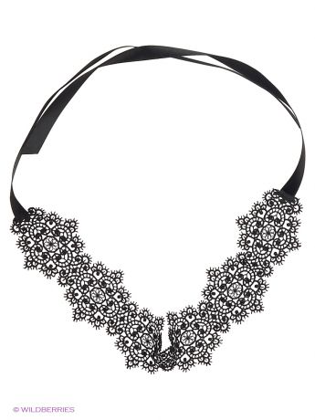 Колье SEANNA Ожерелье на шею безразмерное "Кружевные ромбики" из французского кружева на атласной ленте черное