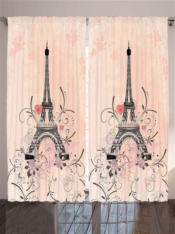 Фотошторы Magic Lady Комплект фотоштор для гостиной "Эйфелева башня", плотность ткани 175 г/кв.м, 290*265 см