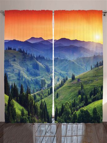 Фотошторы Magic Lady Комплект фотоштор из полиэстера высокой плотности "Оранжевый рассвет над горами", 290x265 см