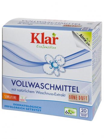 Стиральные порошки KLAR Klar Гипоаллергенный Стиральный Порошок На Мыльном Орехе Для Белого И Прочноокрашенного Белья 1,1 КГ