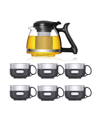 Наборы для чаепития Veitron Набор LP-SY1207 Стеклянный чайник заварочный 1200 мл, с фильтром + 6 чашек х 150 мл