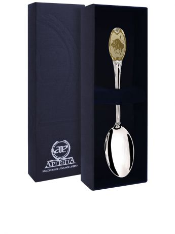 Столовое серебро АргентА Ложка чайная частично позолоченная с логотипом "Телец"+футляр