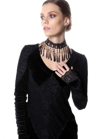 Чокеры SEANNA Ожерелье кружевное безразмерное Бахрома вышитая черное чокер на ленте