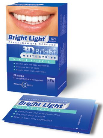 Отбеливающие полоски для зубов Bright Light Отбеливающие полоски для зубов Bright Light "3D Bright Night Effects" ночной уход - 28 полосок