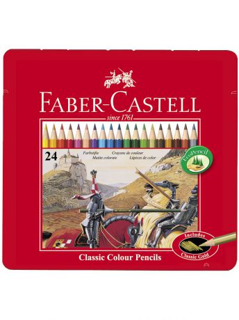 Карандаши Faber-Castell Цветные карандаши  РЫЦАРЬ, набор цветов, в металлической коробке,  24 шт.