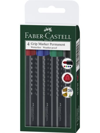 Маркеры Faber-Castell Перманентный маркер GRIP 1504, круглый наконечник, набор цветов, в футляре, 4 шт.