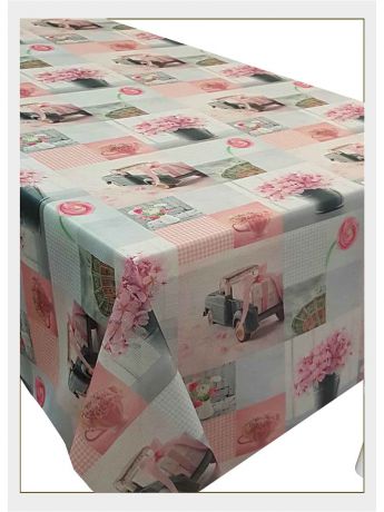 Скатерти Ambesonne Скатерть с фотопринтом "Игрушечные машинки и розовые цветы", 150x220 см