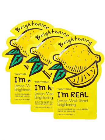 Косметические маски Tony Moly Набор тканевых масок осветляющих I AM REAL (лимон),3*21мл