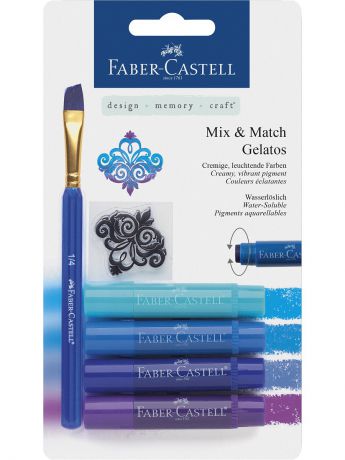 Мелки Faber-Castell Gelatos синий, 4 шт., в блистере с маркой и кисточкой