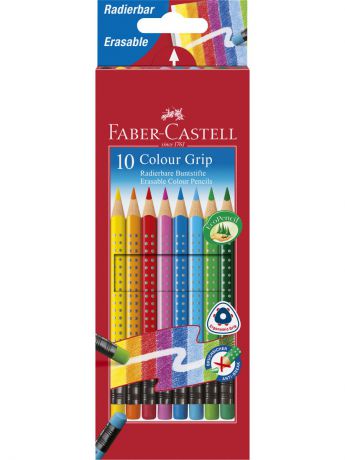 Карандаши Faber-Castell Цветные карандаши GRIP 2001 с ластиками, набор цветов, в картонной коробке, 10 шт.