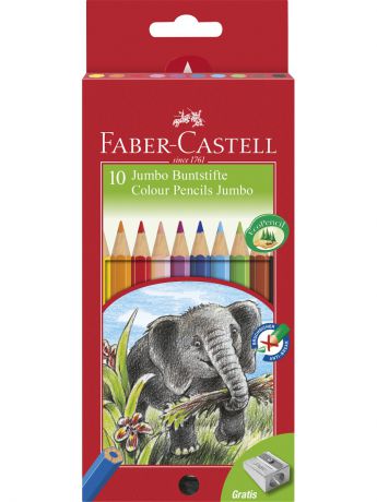 Карандаши Faber-Castell Цветные карандаши JUMBO с точилкой, набор цветов, в картонной коробке, 10 шт.