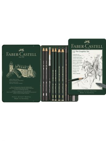 Карандаши Faber-Castell СПЕЦИАЛЬНЫЙ НАБОР PITT MONOCHROME металлическая коробка, 11 предметов