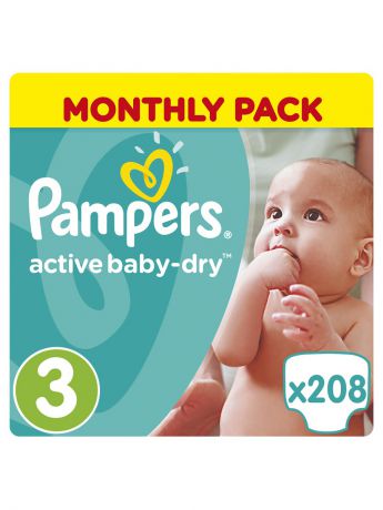 Подгузники детские Pampers Подгузники Pampers Active Baby-Dry 5-9 кг, 3 размер, 208 шт.