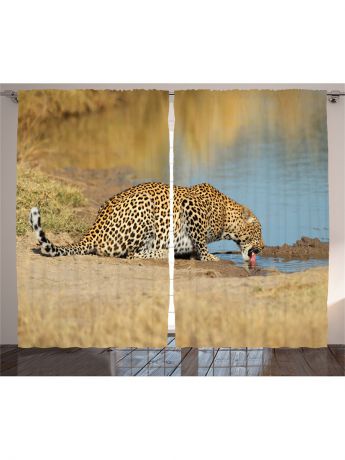 Фотошторы Magic Lady Комплект фотоштор из полиэстера высокой плотности "Леопард на водопое", 290*265 см