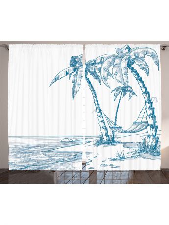 Фотошторы Magic Lady Комплект фотоштор для гостиной "Бирюзовые пальмы", плотность ткани 175 г/кв.м, 290*265 см
