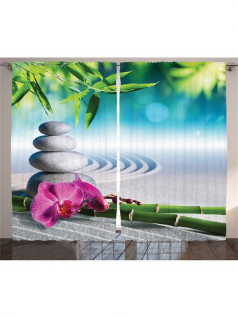 Фотошторы Magic Lady Комплект фотоштор из полиэстера высокой плотности "Массажные камни, бамбук и орхидея", 290*265 см