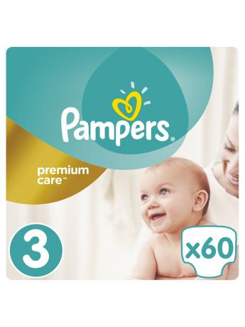 Подгузники детские Pampers Подгузники Pampers Premium Care 5-9 кг, 3 размер, 60 шт.