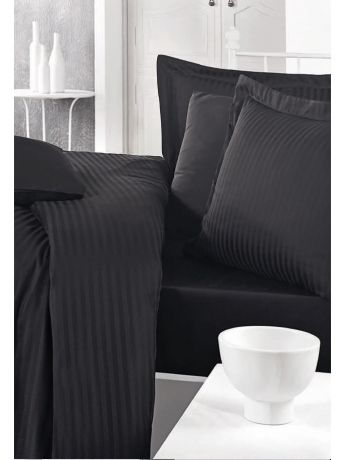 Постельное белье CLASY Комплект постельного белья STRIPE SATIN Black/Черный, страйп-сатин, 200ТС, 100% хлопок, 1,5х
