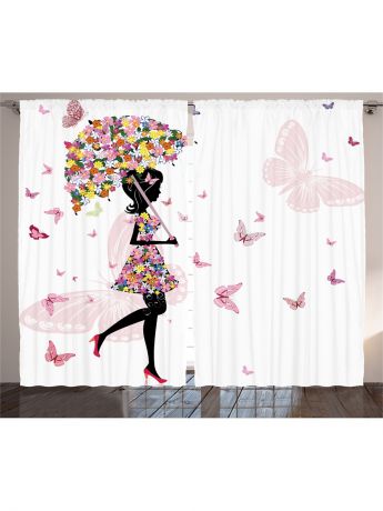 Фотошторы Magic Lady Комплект фотоштор для гостиной "Цветочная фея под зонтиком", плотность ткани 175 г/кв.м, 290*265 см
