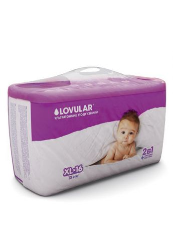 Подгузники детские LOVULAR Подгузники Lovular Xl, 13+ Кг. 16 Шт/Уп